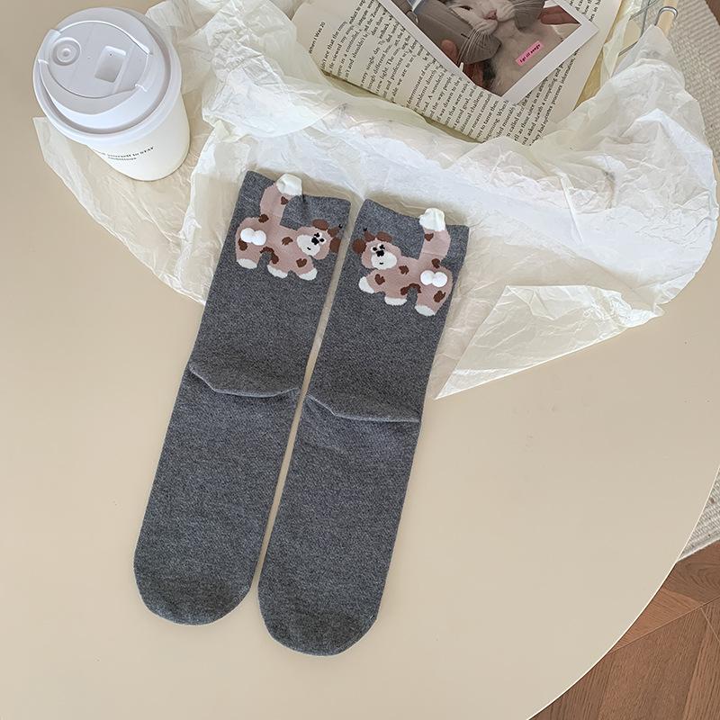 

Женские носки до середины икры, милые мультяшные носки с длинным рисунком собаки для осени и зимы, модные длинные носки для девочек на весну и осень 1 pair