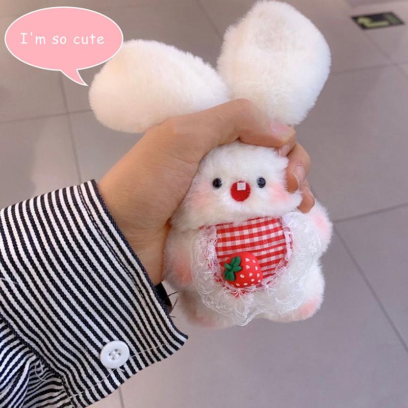 1Pcs Cute Can Squeak Rabbit Plush Pendant Big-Eared Rabbit Plush Keyring Bunny Festival Doll Keychain Bag Pendant