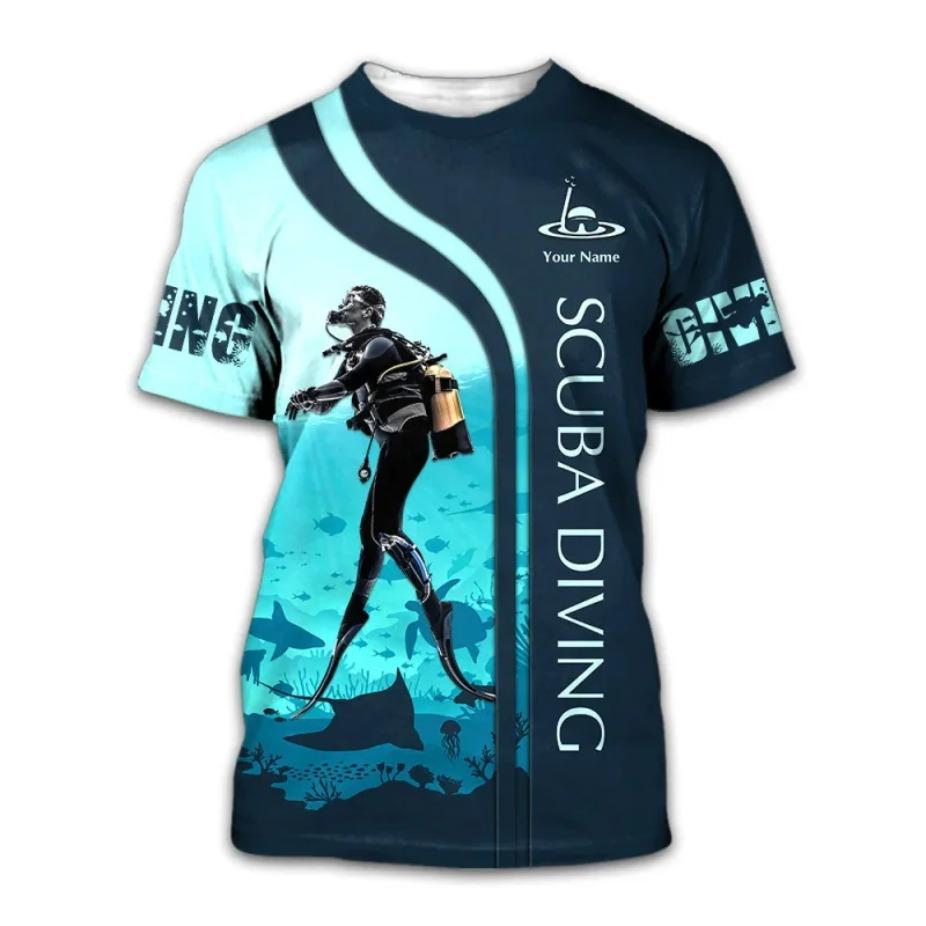 Custom Name 3D Print Diver T Shirts Tops Summer Short Sleeve Casual Scuba Diving Tshirt for Men Clothes Mens Shirts