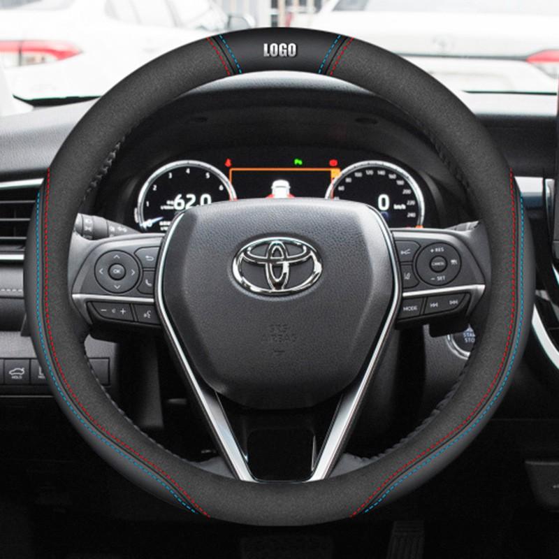 Coprivolante Universale in Pelle per Toyota RAV4 2020 2021 Stile Sportivo Diametro 38cm Nero Rosso Doppia Cucitura