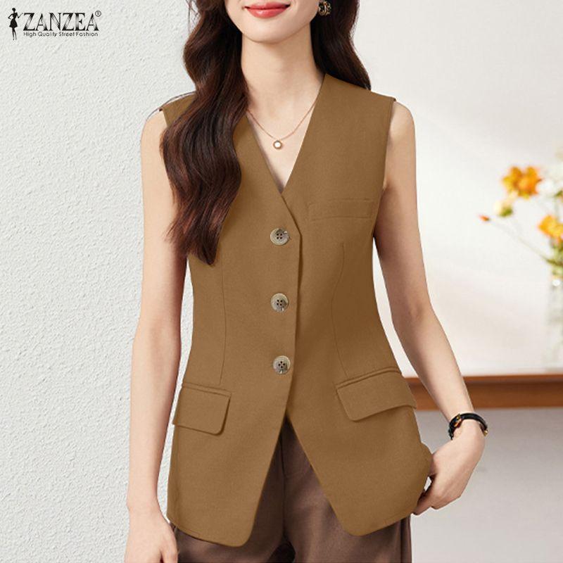 ZANZEA Cárdigan Chaleco Casual de Mujer con Cuello en V Suelto sin Mangas