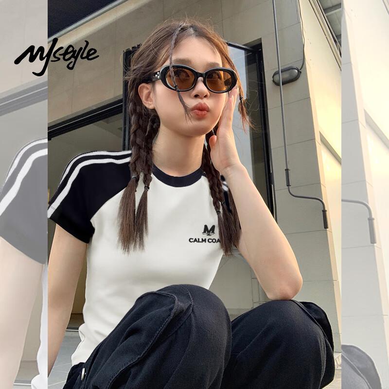 MJ STYLE Women s Color-block Raglan Short Sleeve T-shirt L