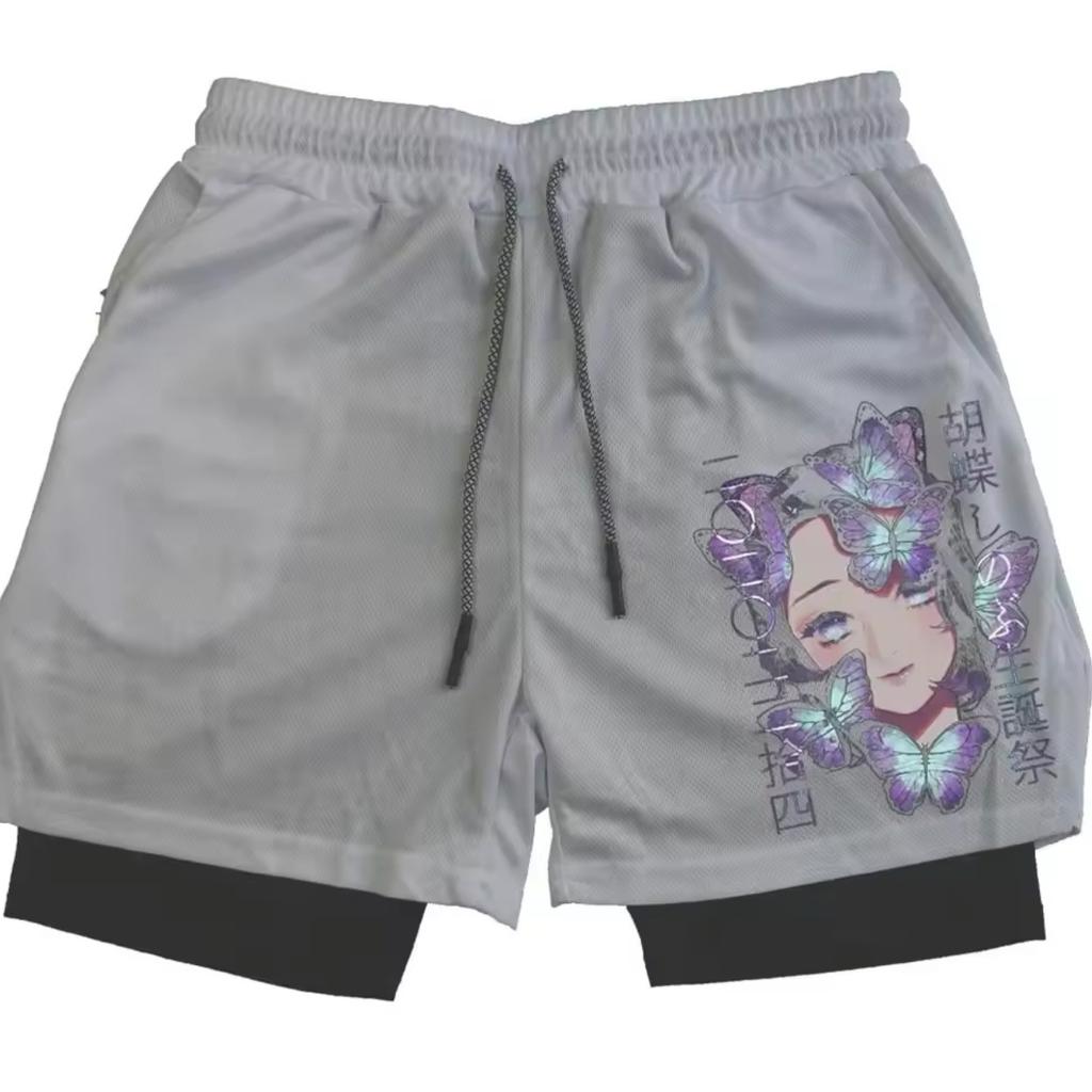 Short imprimé dessin animé pour homme, pantalon d'été double couche 2 en 1, pantalon de sport décontracté