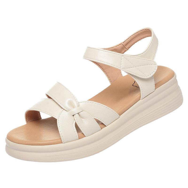 Mom's Shoes Sandals Going Out Flat Summer New Comfortable Lightweight Versatile Leather Sandals For Middle-Aged Elderly People