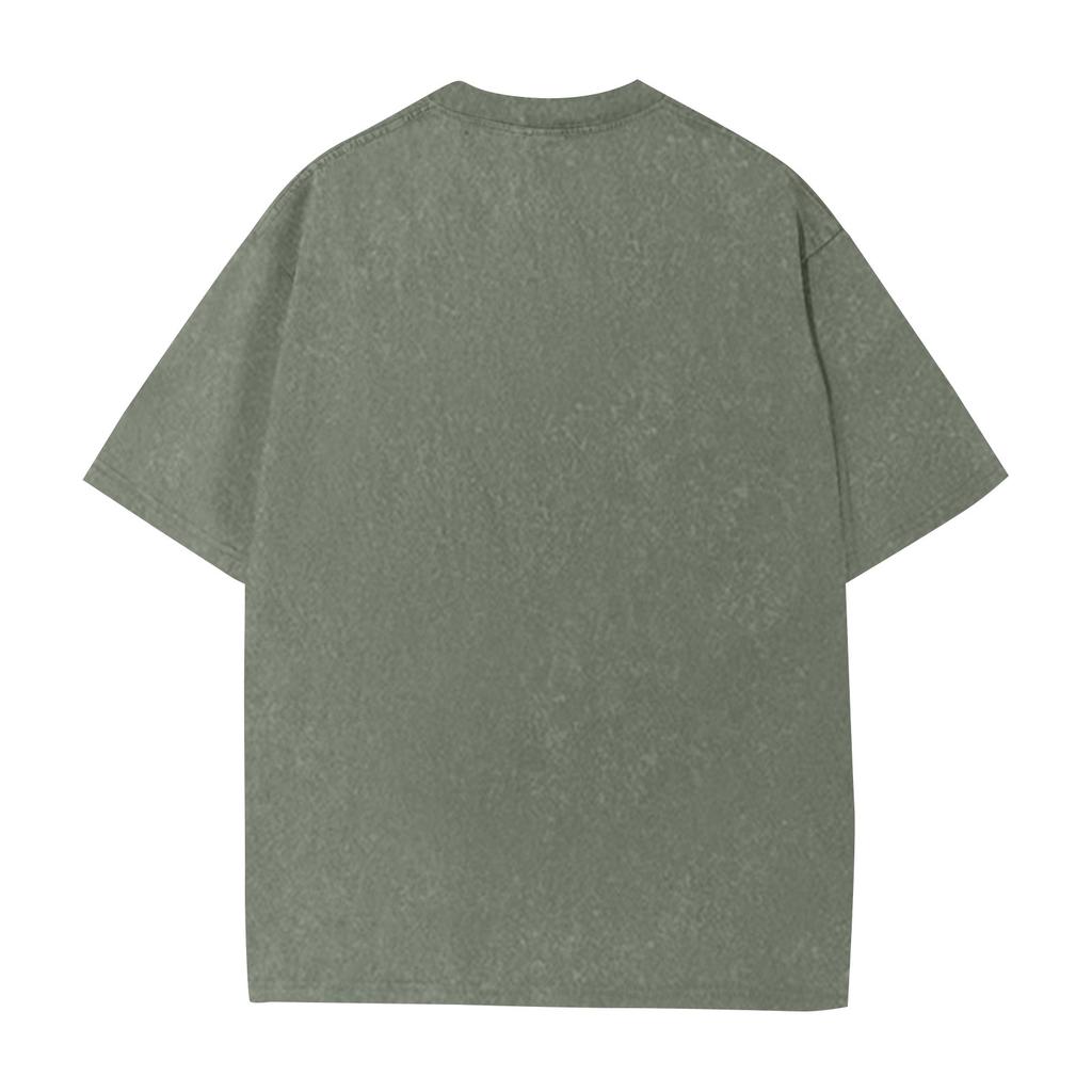 Men's Summer Retro Washed Round Neck Distressed Top Loose Short-sleeved T-shirt