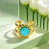 Stainless Steel Natural Stone Open Ring for Women,Round Faux Light Blue Jade Pattern Rings, 18K Gold-Plated Finger Jewelry Gift