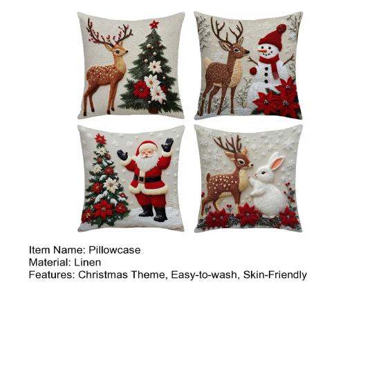 Christmas Pillow Cover 18x18 Inch Santa Reindeer Cushion Cover with Hidden Zipper Tree Snowman