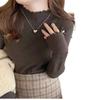 Women's Bottoming Shirt with Autumn and Winter Style New Style Half Turtleneck Sweater Knitted Top with Fungus Edge
