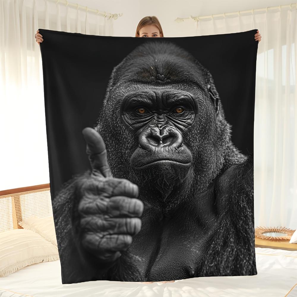 

Gorilla Thumbs Up Print Fleece Blanket, Ultra Soft Plush All-Season Throw for Sofa Nap,Modern Animal Design Home Decor Gift Idea 75x90cm