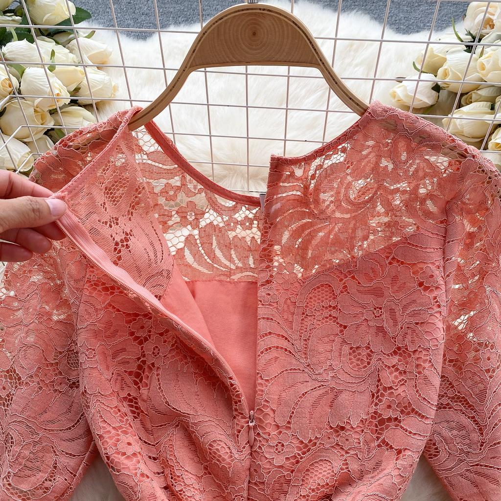 Summer Women Solid Lace Office Work Slim Bodycon Pencil Dresses