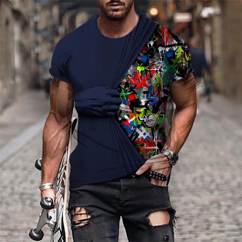 Personalized Graffiti Pattern T-shirt Fashion Trend Short Sleeve Mens 3D Printed Funny Summer T Shirts Cool Streetwear Tees Tops