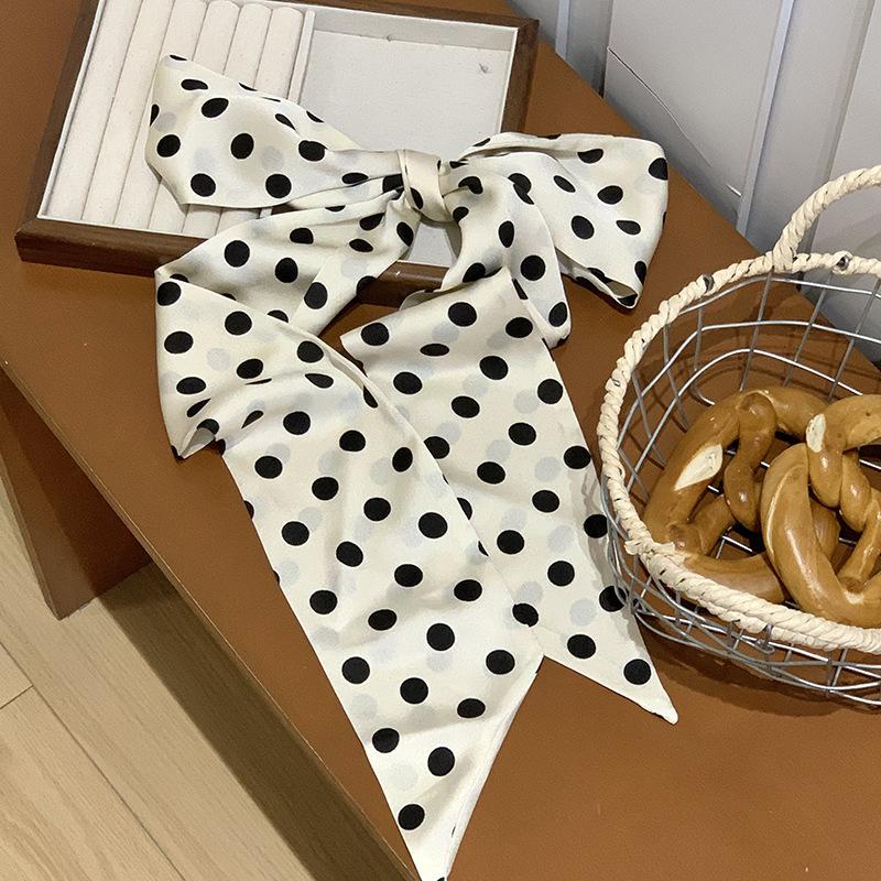 Silk scarf, long strip, high-end sense, retro polka dot neck tie, necktie, versatile streamer, headband, decorative belt.