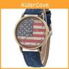 Vintage Brits Stijl Kwarts Horloge Met Denim Band En Amerikaanse Vlag Voor Unisex Casual Kleding