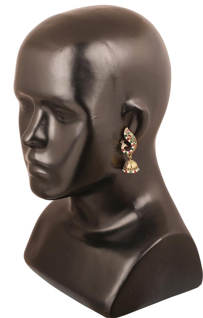 Touchstone Indian Bollywood Peacock Jewelry Earrings Antique Gold Tone for Women Enamel/Red/Green/White