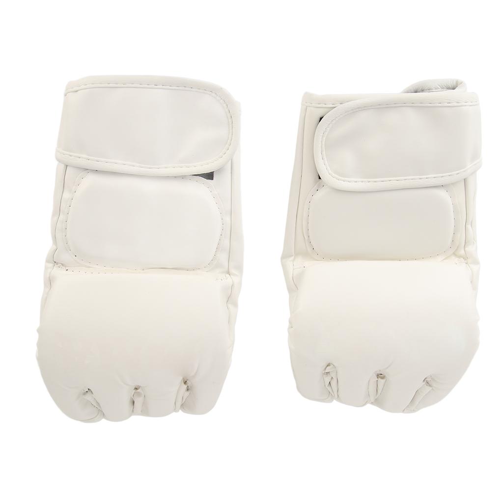 Hand Taekwondo Ausrüstung Handschuh Halbfinger Sicher Verstellbares Handgelenkband Boxhandschuh für Sandsack Weiß