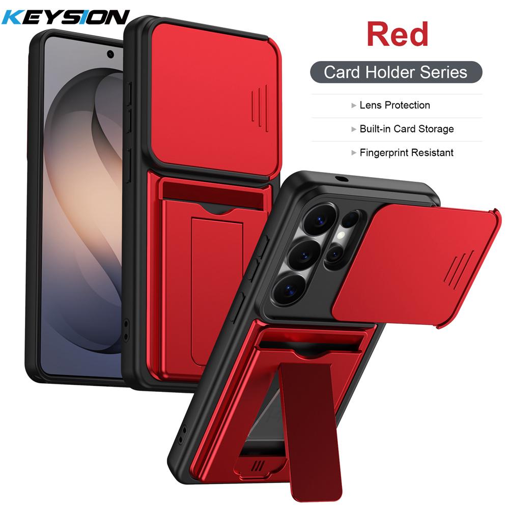 KEYSION Card Holder Bag Phone Case for Samsung S26 Ultra 5G Slide Camera Protection Kickstand Shockproof Cover for Galaxy S26+5G
