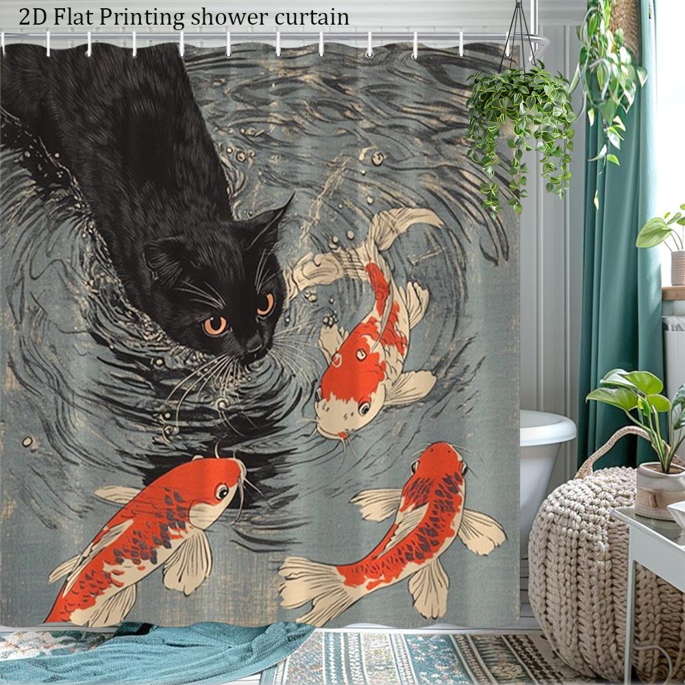 Quick Dry Easy Clean Shower Curtain With Hooks Waterproof Anti-mold Cute  Style Multi-scene Use For Bathtub Privacy Protection