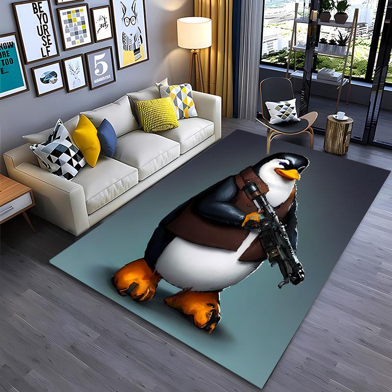 3D Funny Penguin Printing Carpet for Living Room Cartoon Kids Bedroom Sofa Doormat Kitchen Floor Tapete Anti-slipDecor Alfombra