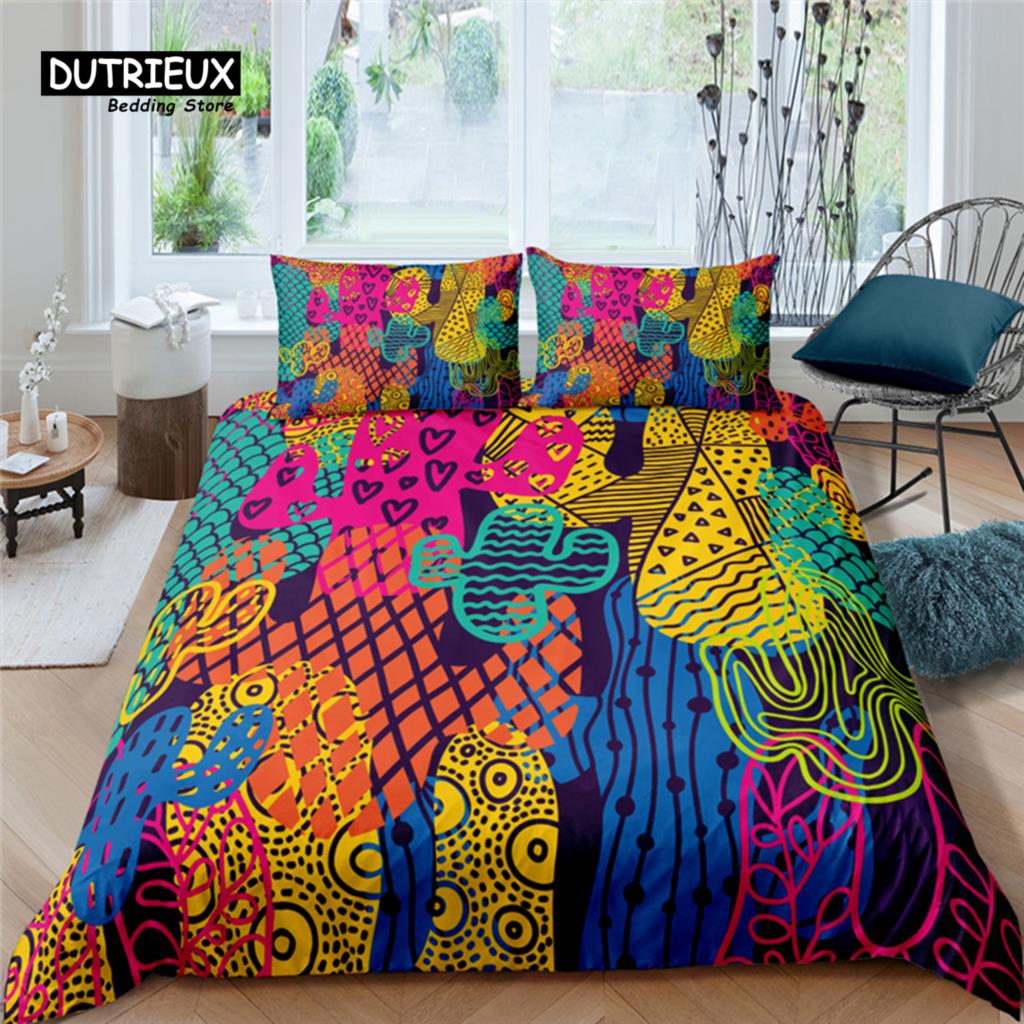 Home Living Luxury Color Cactus Print 2/3Pcs Duvet Cover Set Pillowcase Queen Size And King Size Kid Bedding Set Eu/Us/Au Size