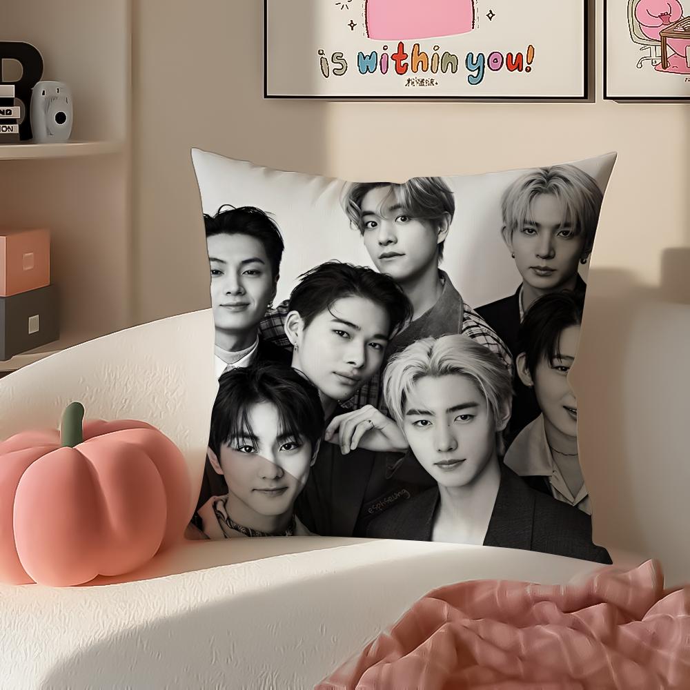 Korean Kpop Boy Group Superstar EENHYPEN Cushion Cover Pillowcase Short Plush Invisible zipper Room Sofa Cushion Cover