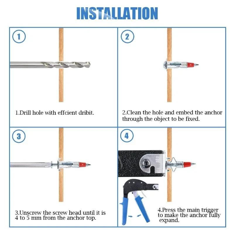 Rote spitze Spreiznieten, Kreuzschrauben, Hohlwände aus verzinktem Stahl, angetriebene Verankerung, Metallbefestigungen, Holzbearbeitungsbolzen-Sets