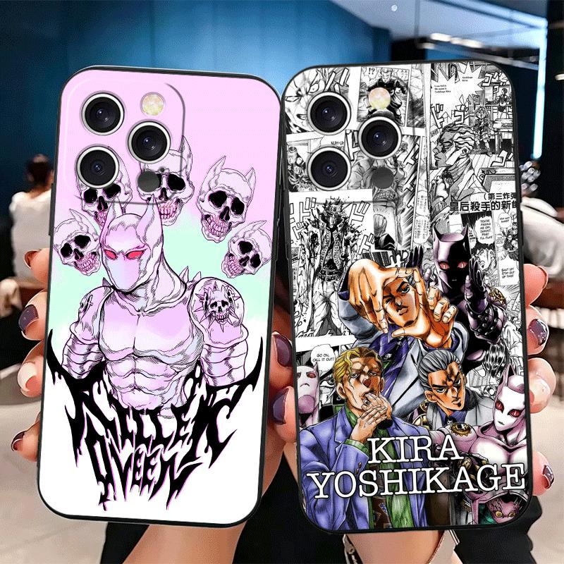 JoJo Adventure Killer Queen Soft Phone Case for iPhone 16 16E 17 Air 15 Pro Max 14 Plus 13 Mini 11 12 7 Black Cover Back Shell