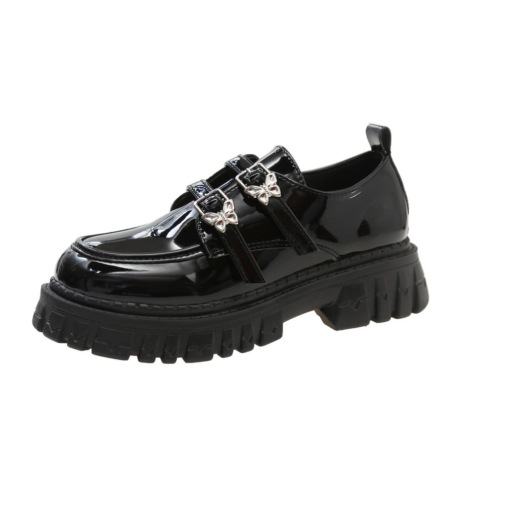Modische klobige Plateau-Oxfordschuhe für Damen Gothic Dicke Sohle Rutschfeste Slipper Frau Lackleder Doppelschnalle Mary Jane Schuhe