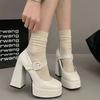 Mary Jane Shoes Thick Heel Waterproof Platform Thick Sole Heightening Japanese Spice Girl Patent Leather Black Temperament High Heel Small Leather