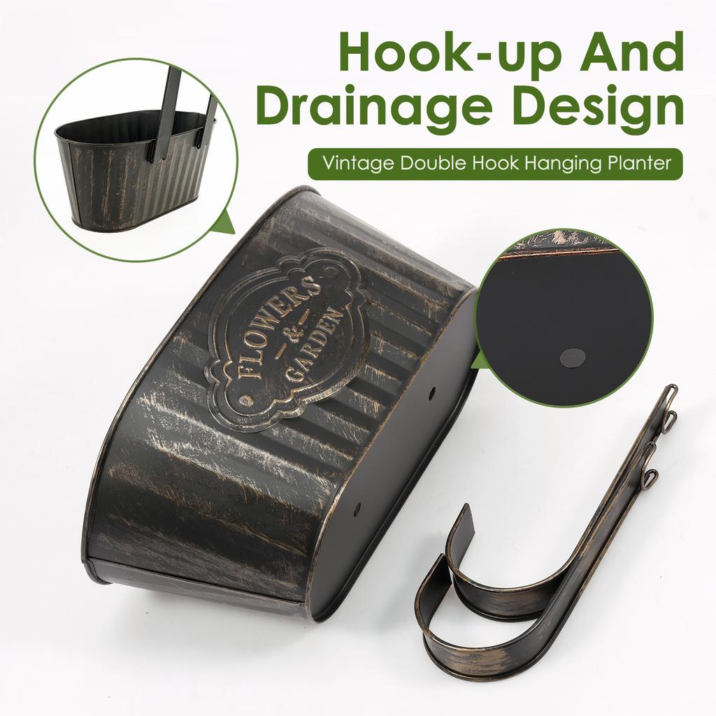 4Pcs Hanging Plants Planter Metal Iron Flower Pots Decks Railings Fence Buckets Outdoor Garden Balcony Decoration