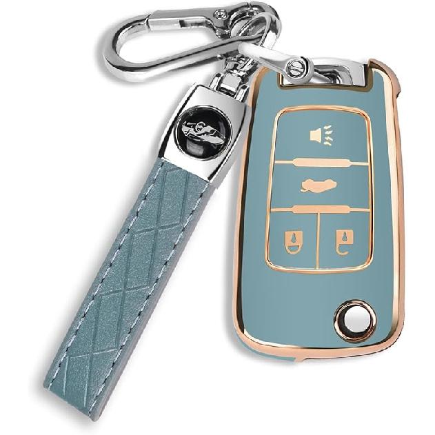 QBUC for Chevy Key Fob Cover Fit for 4 Buttons with Keychain,for Chevrolet Equinox Camaro Cruze Malibu Sonic Buick Terrain