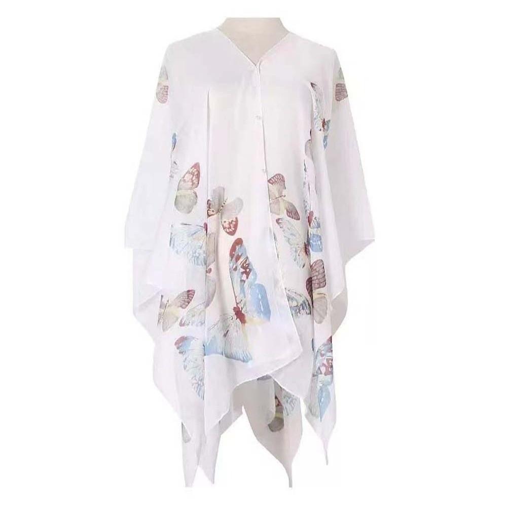 Breathable Thin Large Scarf with Buckle Seaside Vacation Cloak Sunscreen Butterfly Shawl  Gift