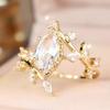 Charming Gold Color Marquise Zircon Branch Ring for Women Daily Wear and Wedding