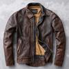 Chinesische Größe Männer Echtes Leder Jacke Vintage Braun 100% Rindsleder Mantel Mann Schlank Mode Biker Kleidung Asiatische Größe