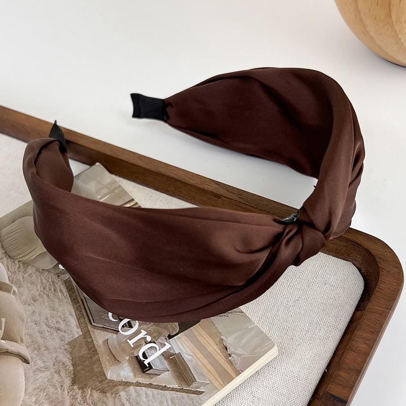 Retro Coffee Color Satin Knotted Wide Headbands for Woman Temperament Elegant Hairband Hair Hoop Female Fashion Hair Accessories