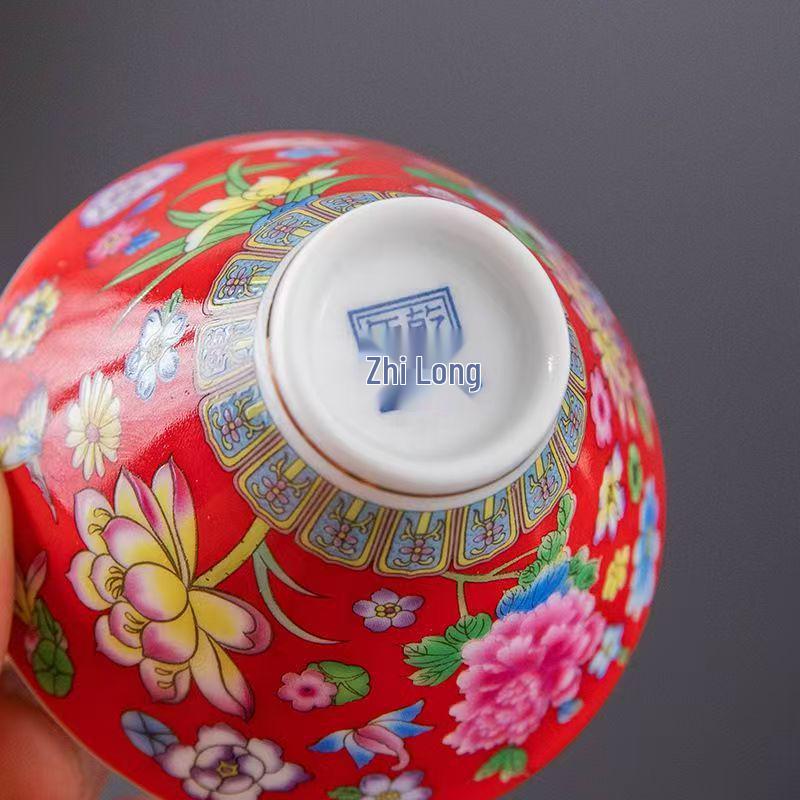 Exquisite Jingdezhen Enamel Teacup Gift Set - Six Kung Fu Tea Cups