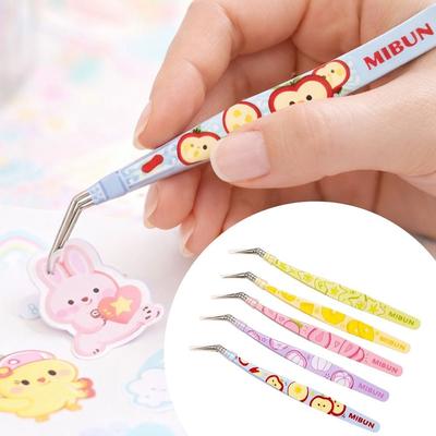 Stainless Steel Curved Stickers Tweezers Anti-static Eyelash Curler  Miniature Scene Stickers