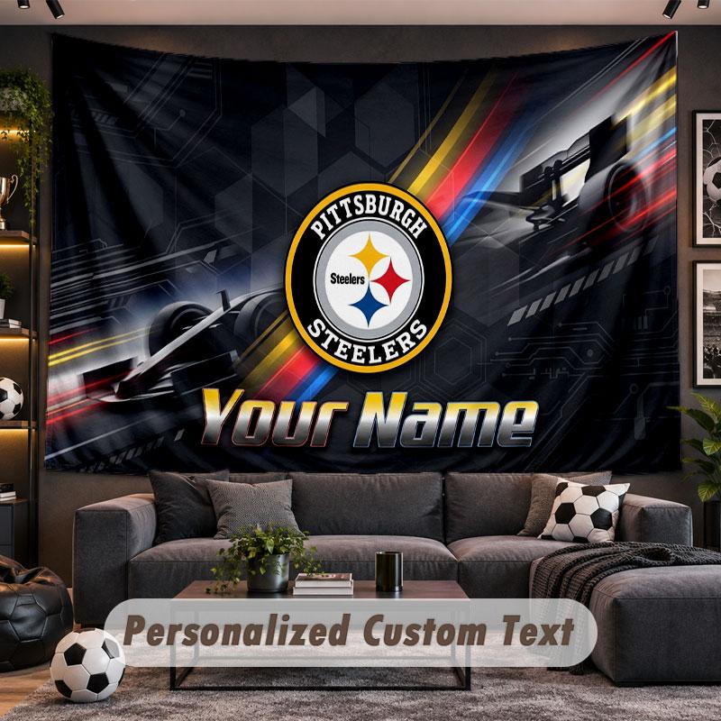 Wall Hanging Tapestry Custom NamePittsburgh Steelers Pattern Personalized Printed Fabric Wall Decor