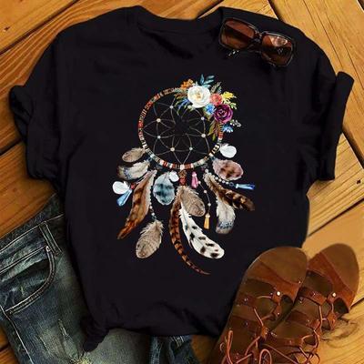 Maycaur Damen Sommer Kurzarm Traumfänger Feder 3D Druck Damen T-Shirts Top T-Shirt Tee T-Shirt