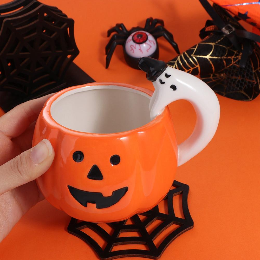 Spooky Spider Web Coasters Wood Halloween Drink Coasters Gift Table Cup Mats Party Supplies