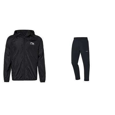 LiNing Minimalistisches Markenlogo Bedruckte Langarmjacke Bequeme Vielseitige Lange Hose Lässiger Sportanzug Unisex-Anzug Schwarz YFDT137-3+-AYKR467-1
