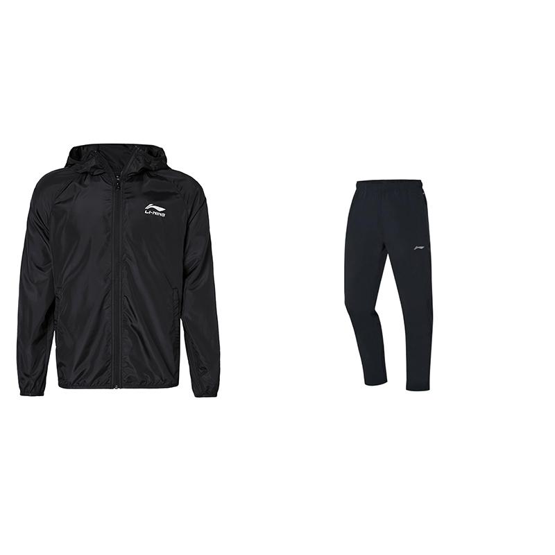 

Минималистичная куртка с длинным рукавом с принтом логотипа бренда LiNing, удобные универсальные длинные брюки, повседневный спортивный костюм, костюм унисекс, черный YFDT137-3+-AYKR467-1 XXL