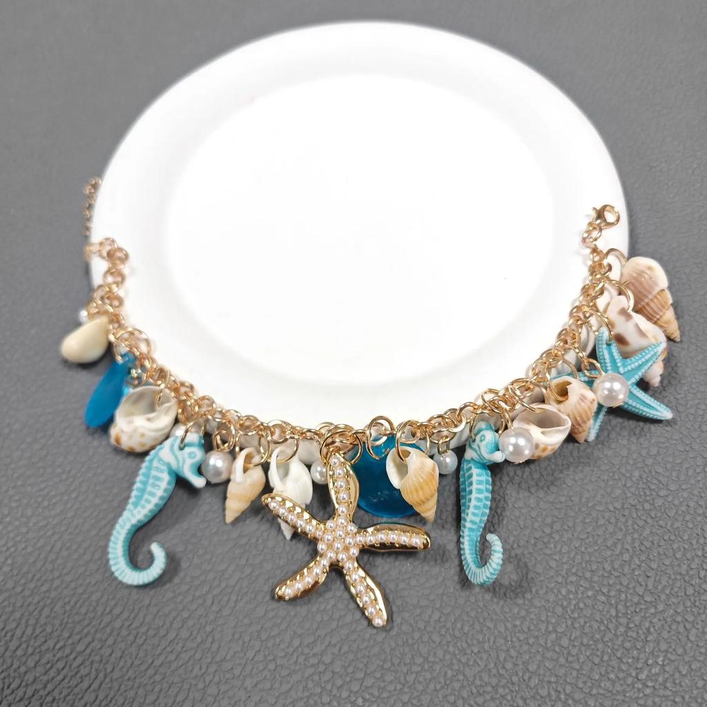 Trendy Summer Vacation Style Women's Bracelet Ocean Wave Bohemian Design Shell Shark Beach Jewelry Sea Star Sand Dollar Timepiec