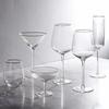 Gold Rim Wine Glass Set European Crystal Highball Cup with Vertical Lines for Home Bar