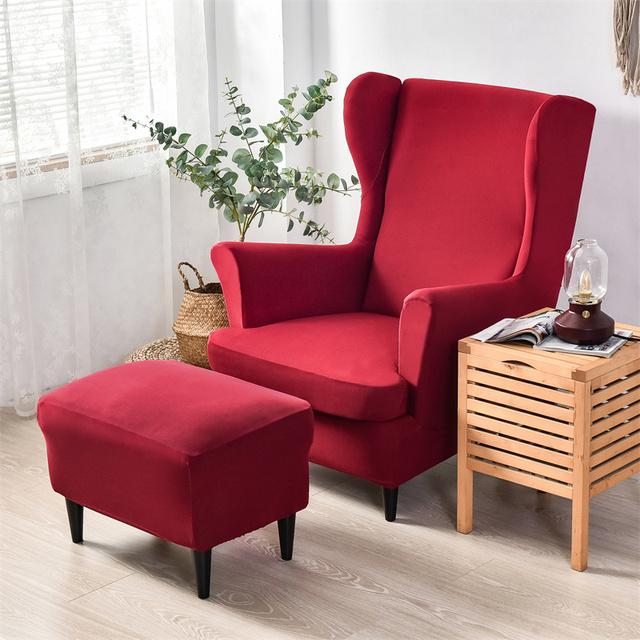 Stretch Spandex Wing Chair Cover Solid Color Armchair Covers Removable Single Sofa Covers With Seat Cushion Slipcover
