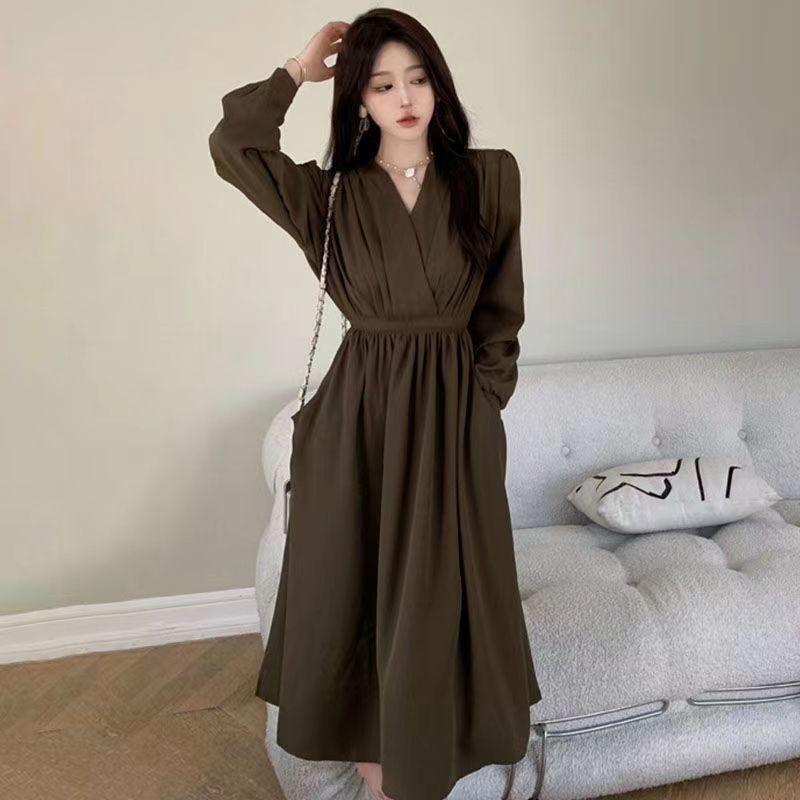 

Французское высококачественное женское платье;Свободное узкое платье XL зелёный