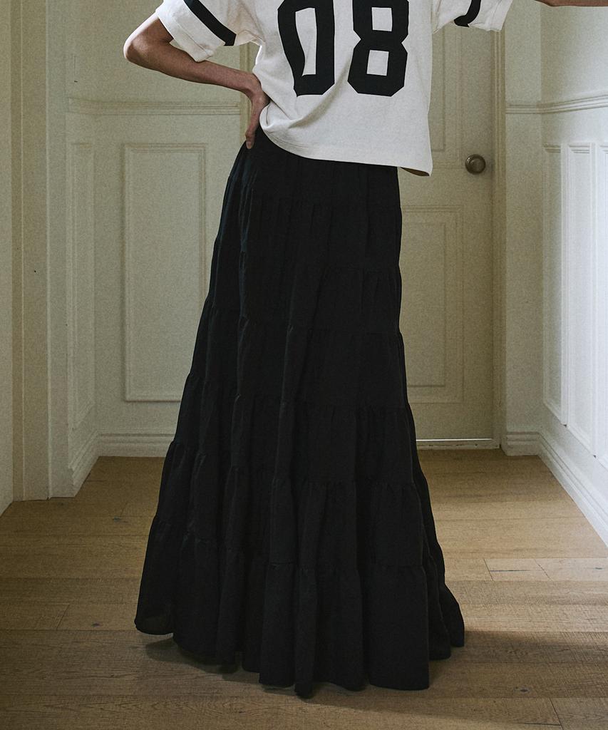 Green Butter Cancan Ruffle Long Skirt (Black)