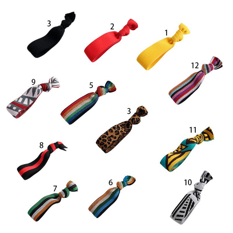Buy Elastic Wide Rubber Rope Glitter Rainbow Striped Leopard Hair Ties Knotted Ponytail Holder