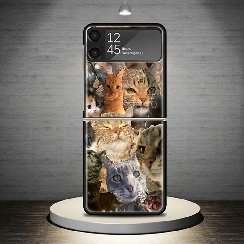 Crying Cat Memes Phone Case For Samsung Galaxy Z Flip 7 6 5 4 3 5G Shockproof Cover Z Flip7 Flip6 ZFlip5 Flip3 Flip4 Luxury Shel