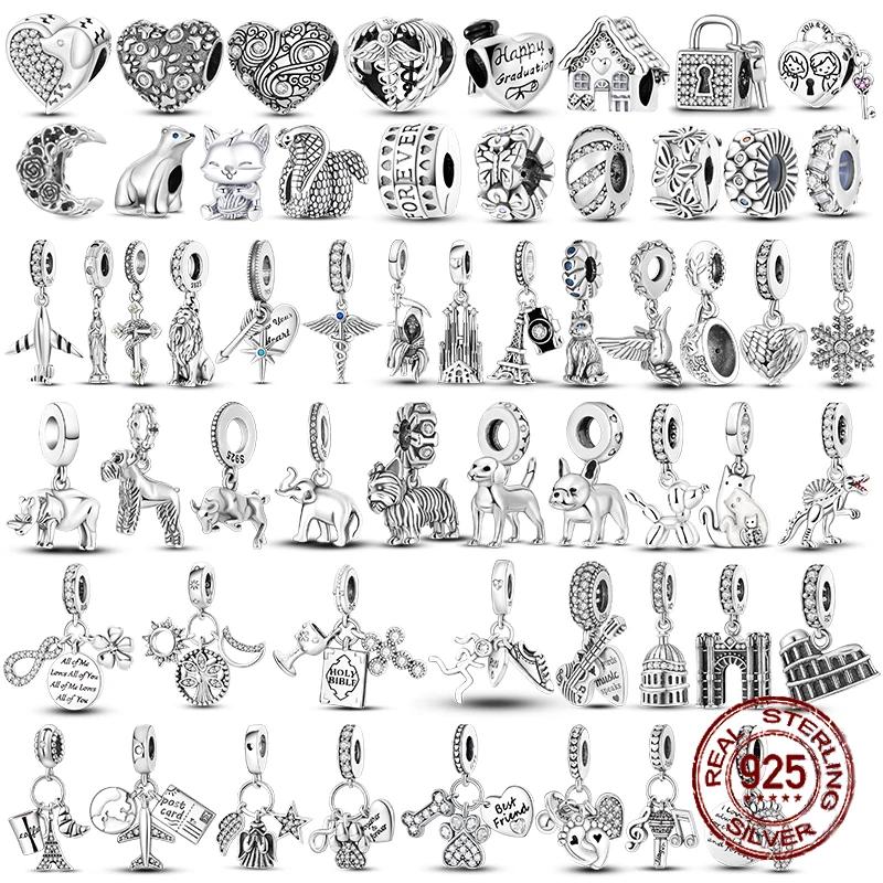 Inlaid Zircon Charm Beads Copper Color Love Heart Snake Dangle Fit Original Bracelet Charms Pendant Jewelry