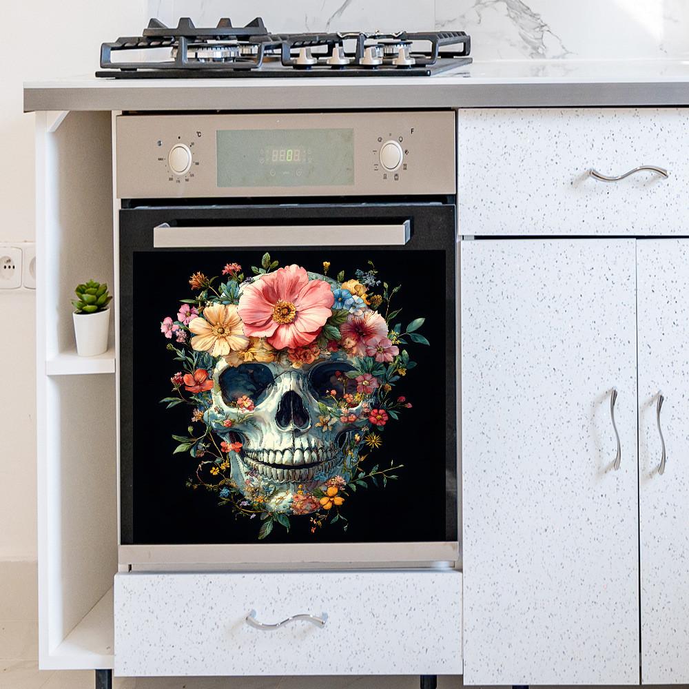 Smiling Skull Halloween Covered In Flowers Glass Home Decoration Stickers Wall